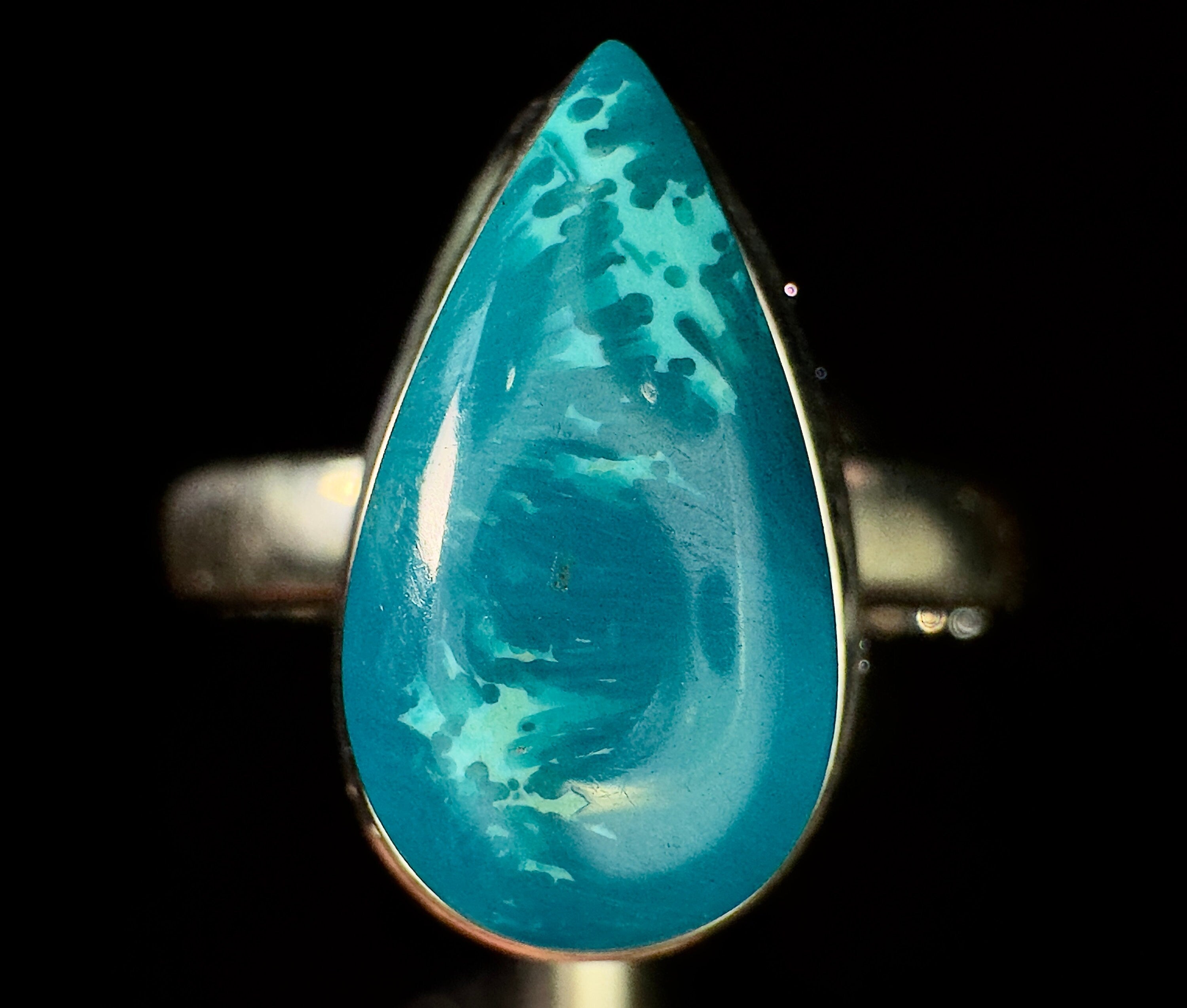 GEM SILICA Crystal Ring Size 7.25 - Rare Teardrop Polished Chrysocolla Sterling Silver Gemstone Ring from Arizona | Elegant Jewelry for Weddings, Anniversaries & Special Occasions