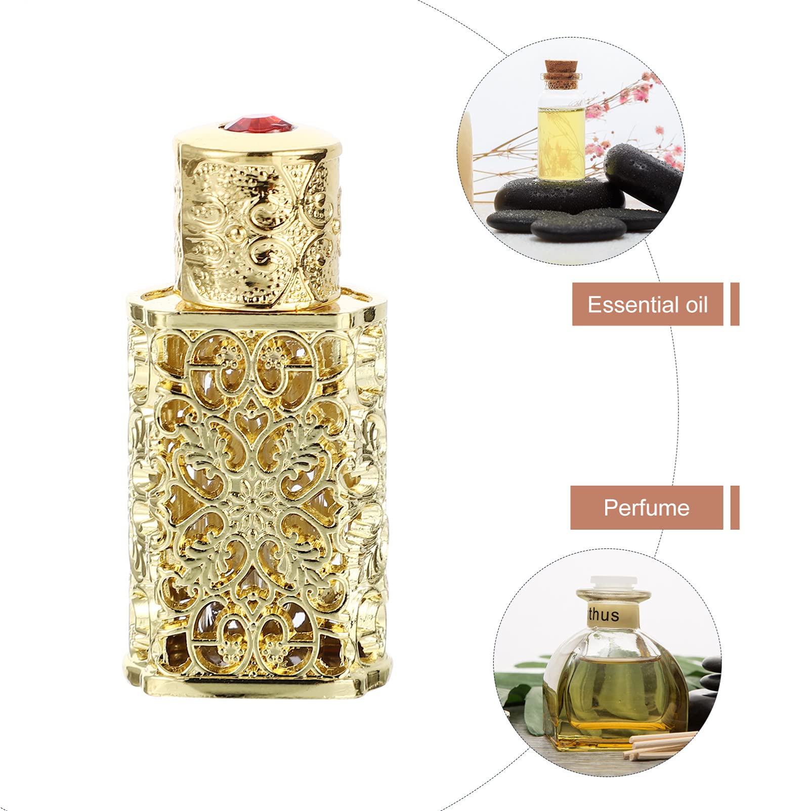 Vintage Metal Essential Oil Bottle - 3ml Small Glass Travel Dispenser for Aromatherapy, Diffusers & DIY Lotions | Retro Spray Bottle for Home, Office & Travel Use