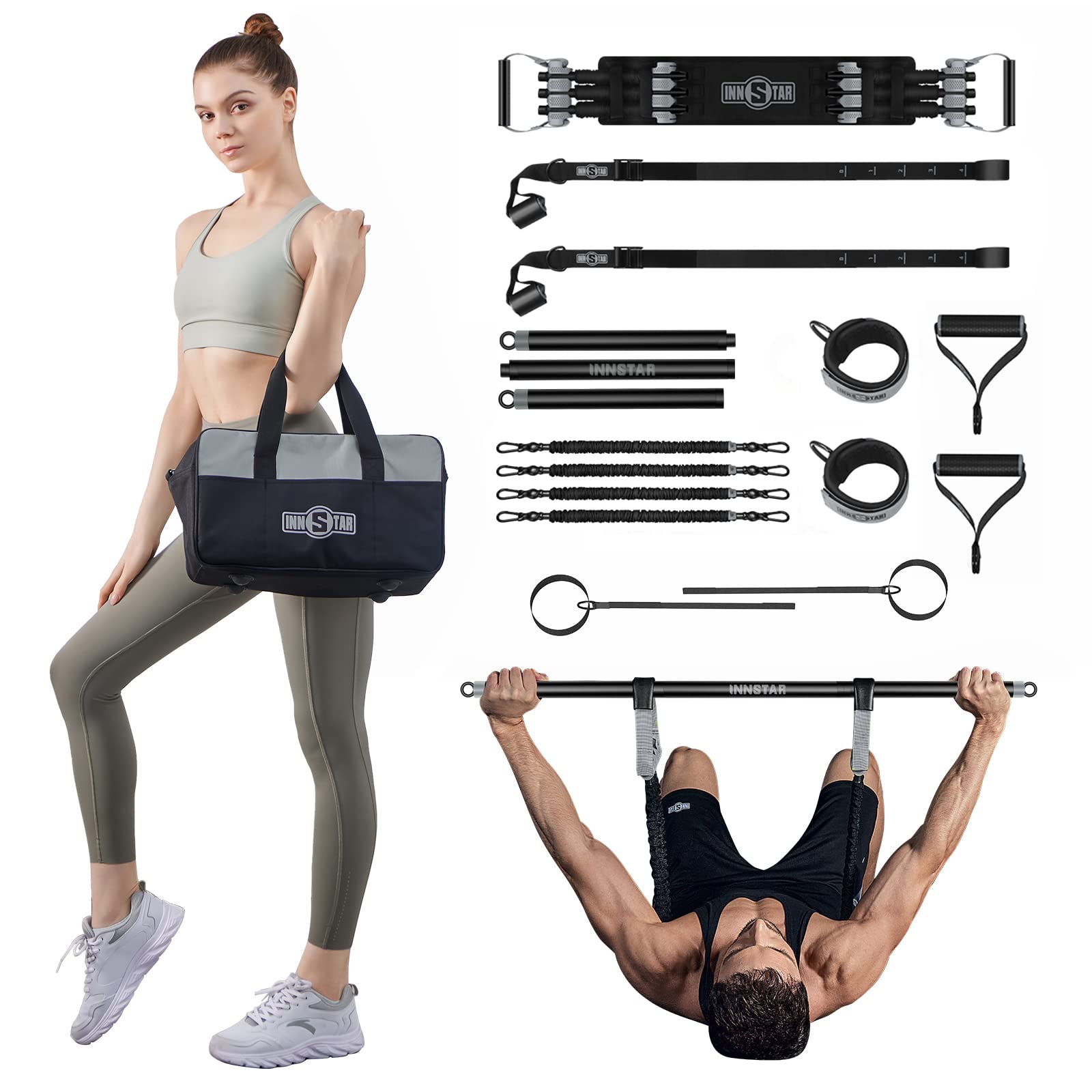 INNSTAR Resistance Bands Set with Handles & Workout Bar - Premium Exercise Bands for Home Gym, Full Body Workout - Perfect for Strength Training, Yoga, and Physical Therapy