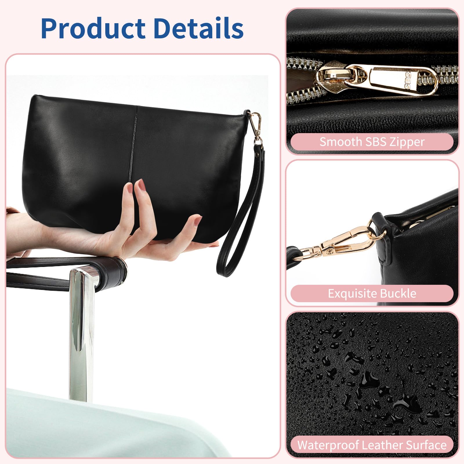 Small Makeup Bag for Women | Waterproof PU Leather Travel Cosmetic Organizer | Portable Cute Makeup Pouch for Cosmetics & Toiletries | Perfect for Travel, Gym & Daily Use (Black)