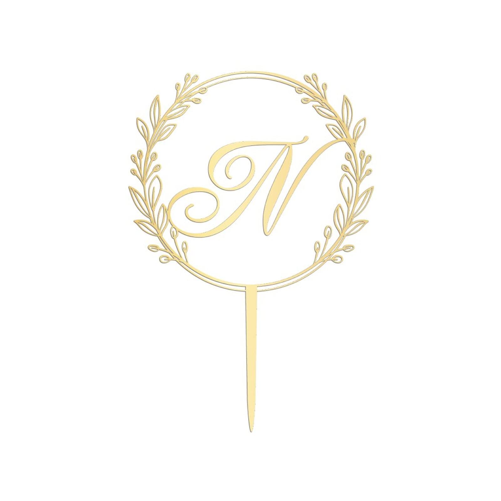 Personalized Gold Acrylic Letter N Cake Topper - Elegant Wreath Design for Wedding, Anniversary & Birthday Party Cake Decorations - Perfect for Custom Cakes, Cupcakes & Dessert Displays