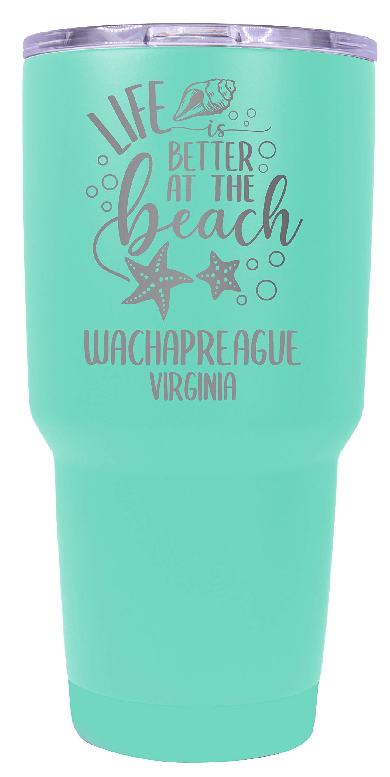24oz Insulated Stainless Steel Tumbler with Laser Engraved Wachapreague Virginia Souvenir Design - Seafoam Color | Perfect for Travel, Office & Outdoor Adventures