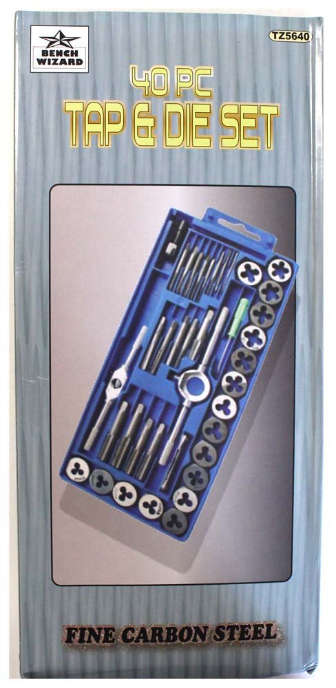 BENCH WIZARD 40-Piece Metric Tap and Die Set - NC, NF, NPT Thread Sizes - 17 Taps & 17 Dies - Rust-Resistant Precision Machined Tools with 2 Tap Wrench Styles - Perfect for Metalworking, Plumbing, and DIY Home Repairs
