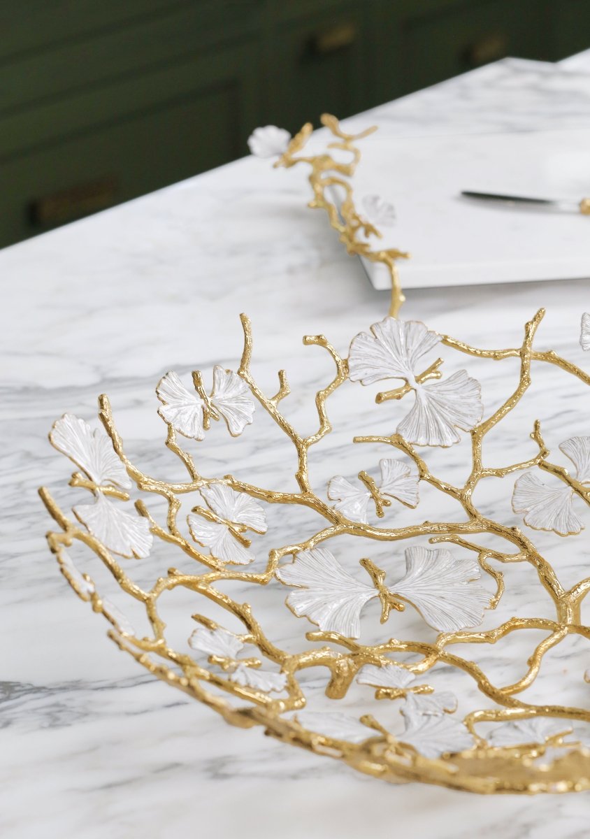 Butterfly Ginkgo Gold Centerpiece Platter - Elegant Serving Tray for Dining Table Decor, Wedding, Party & Home Decoration