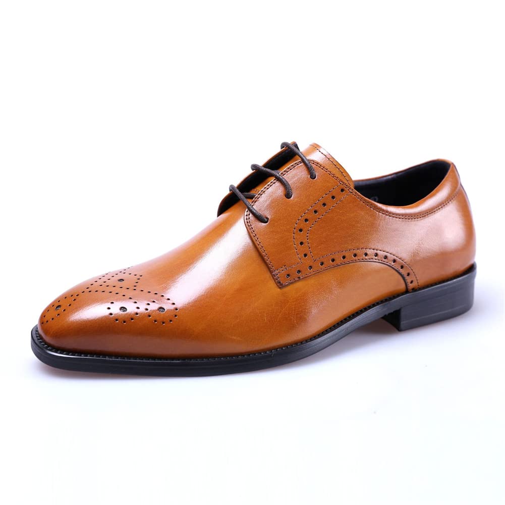 Men's Genuine Leather Oxford Dress Shoes - Classic Brown Brogues for Business, Wedding & Formal Occasions | Lace-Up Derbys Style | Size 41 EU | Perfect for Office, Ceremonies & Professional Events