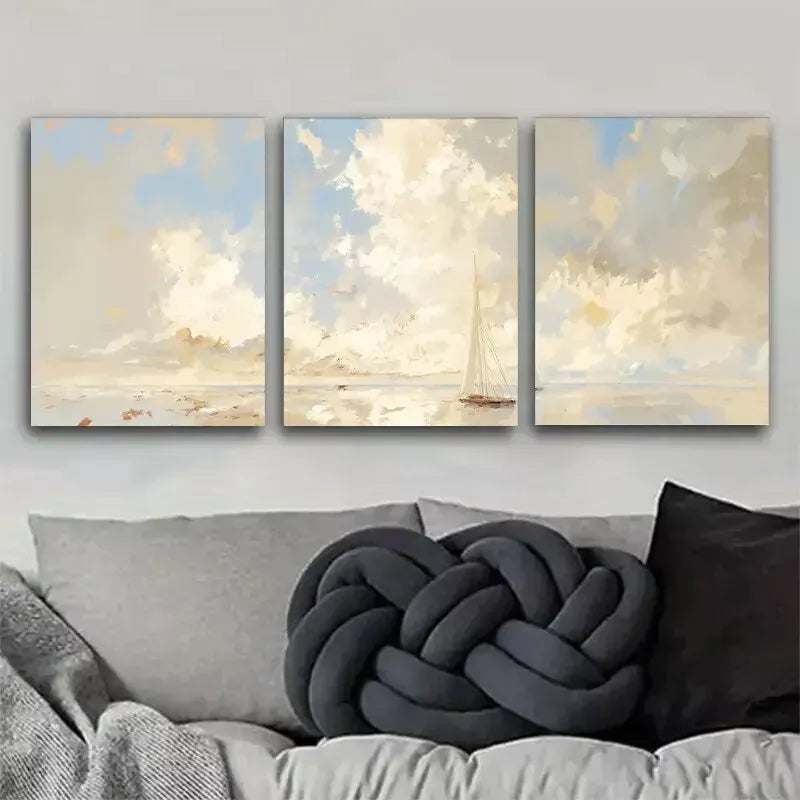 3-Piece Cloudy Seascape Sailing Boat Art Set - Framed Canvas Wall Decor 50x70cm | High Quality Print | 100% Australian Made | Ready to Hang | Perfect for Living Room, Bedroom & Office Decor