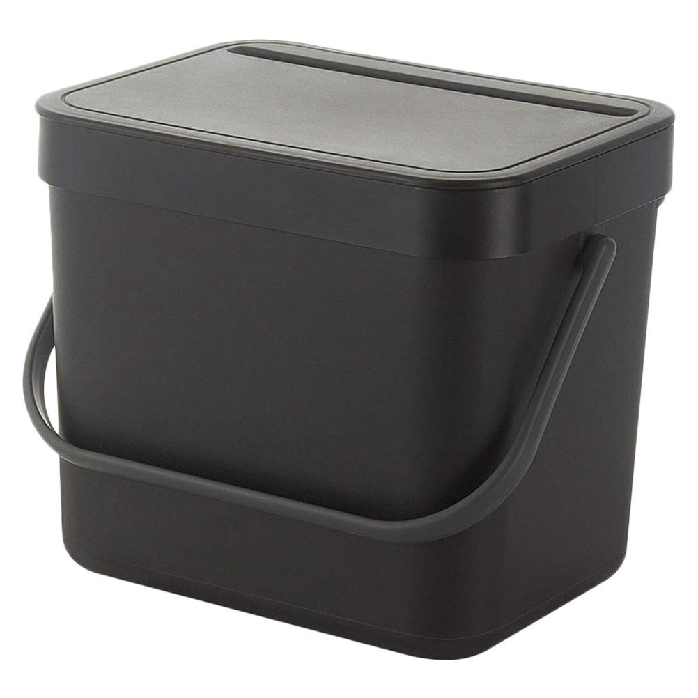 DOITOOL 13L/3.5 Gallon Kitchen Trash Can with Lid - Wall Mountable Plastic Waste Bin for Home, Office, Bathroom - Space Saving Garbage Container for Under Sink, Pantry & Small Spaces (Black)