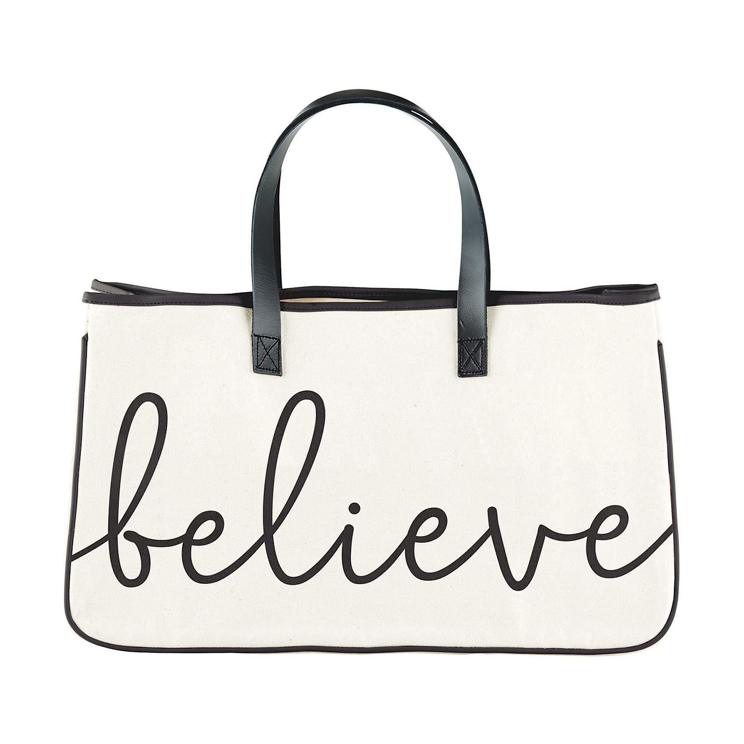 Faithworks Inspirational Large Canvas and Leather Tote Bag - 20 x 11 Inches - Cream & Black - Perfect for Church, Bible Study, Work and Everyday Use
