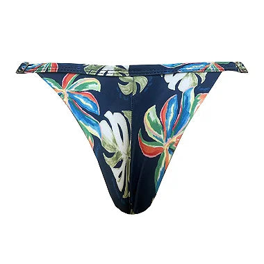 Watercolor Blue Leaves Brazilian Thong Bikini Bottom - Sexy Swimwear for Beach, Pool & Summer Vacations