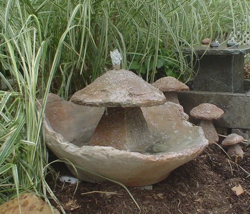 Cast Stone Mushroom Garden Fountain with Cascading Water - Concrete Outdoor Water Feature for Patio, Rock Garden & Backyard Decor