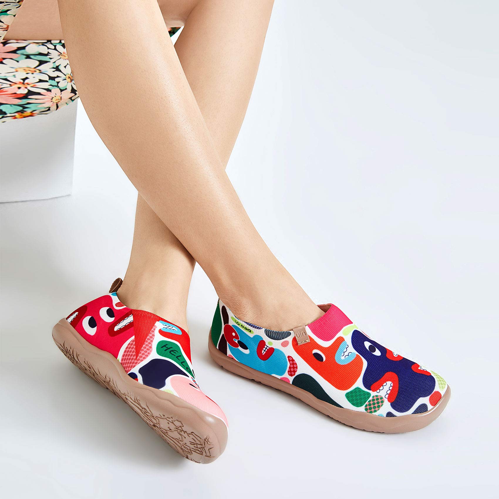 UIN Women's Slip On Sneakers - Comfortable Knitted Loafers with Artistic Painting | Soft Walking Shoes for Casual Wear, Travel & Daily Activities