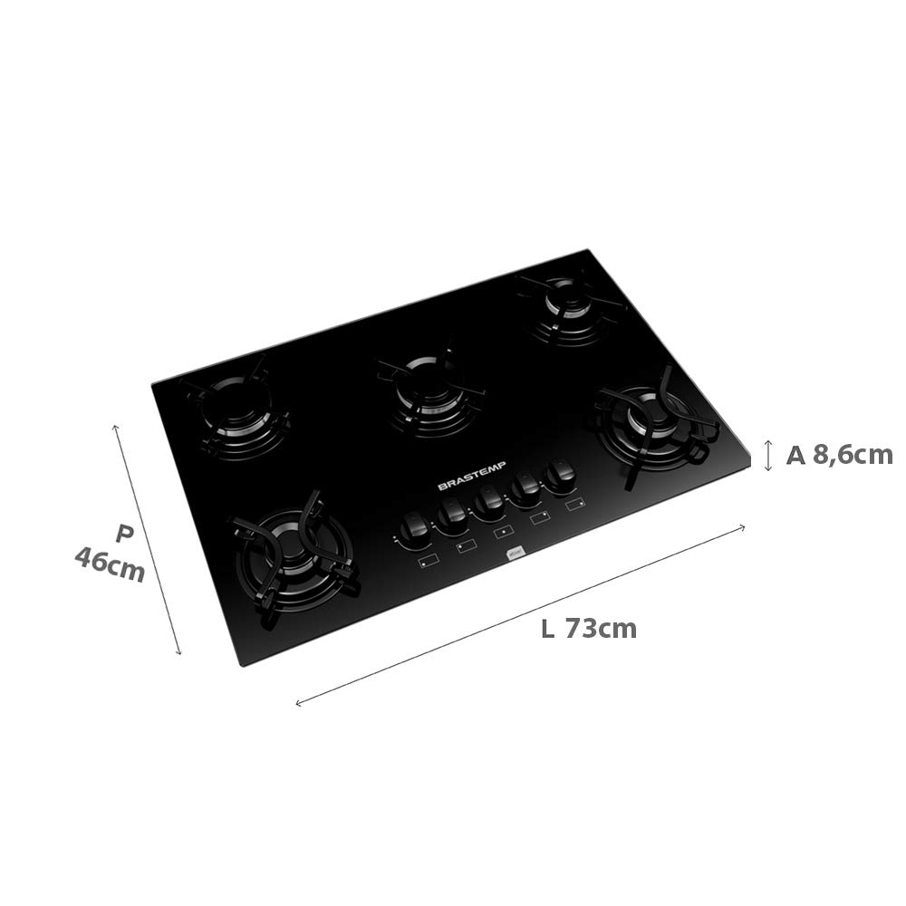 Brastemp 5-Burner Cooktop with Platinum Grates & Automatic Ignition - BDD75AE BIVOLT - Perfect for Modern Kitchens & Home Cooking