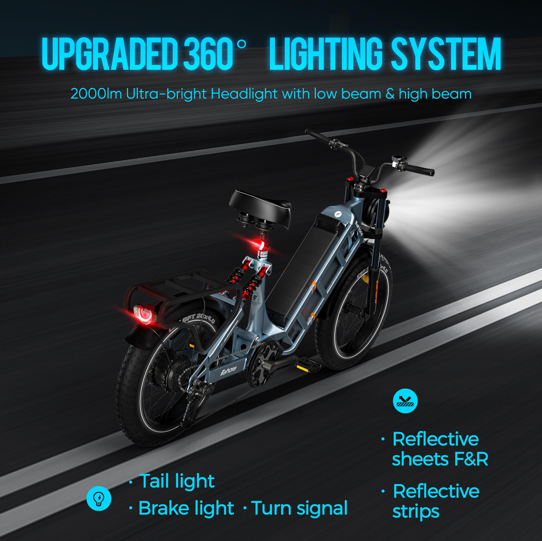 **eAhora Juliet II/Juliet 1700W/1200W Electric Bike for Adults - 52V/48V 60Ah, 100-200 Miles Long Range, 20