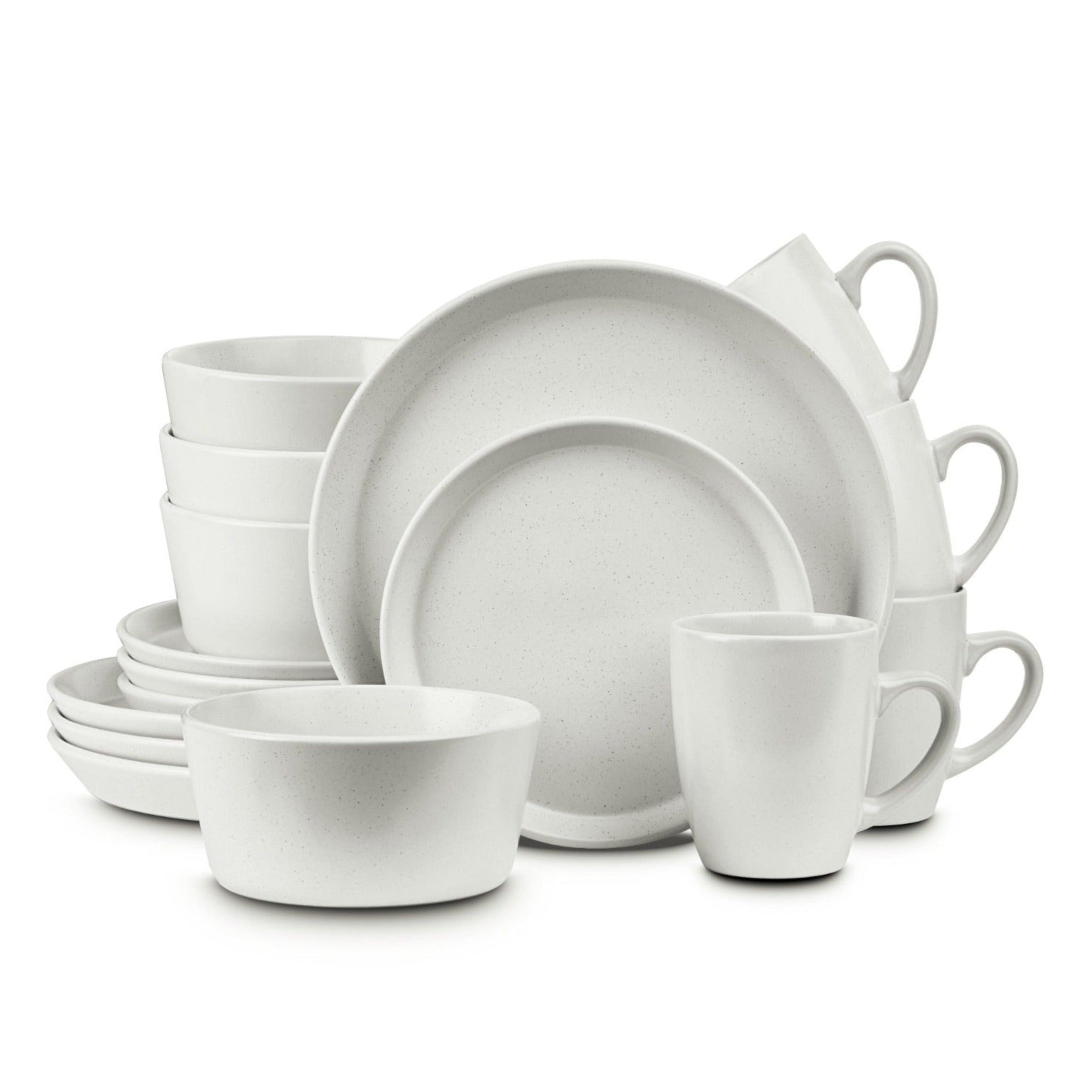 Premium Albie Stoneware Dinnerware Set - 16-Piece White Porcelain Tableware for Everyday Dining & Entertaining