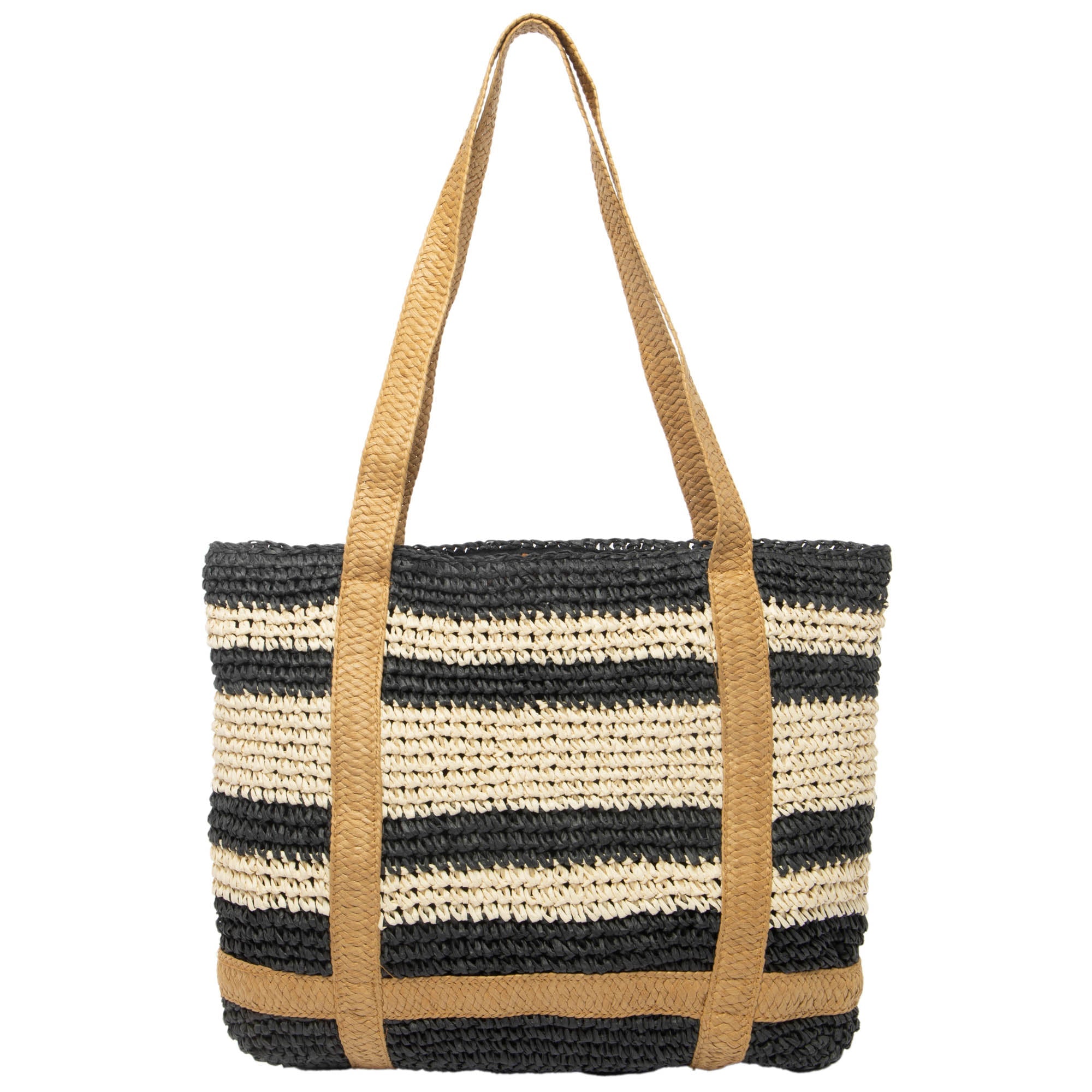 Stylish Woven Tote Bag with Hat Holder Straps - Perfect for Beach, Travel & Day Trips - Lightweight & Durable Carryall