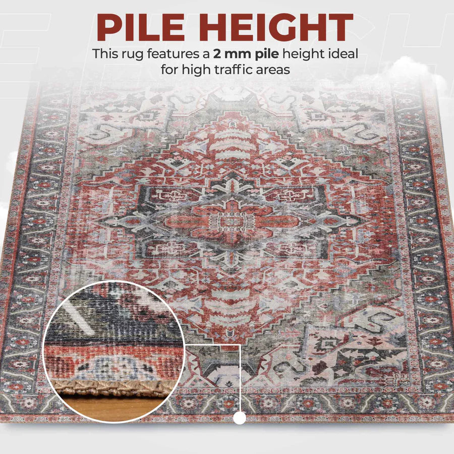 Handmade Rustic Medallion Border Area Rug - Non-Slip Indoor Runner for Living Room, Bedroom & Hallway - Boho Chic Home Decor