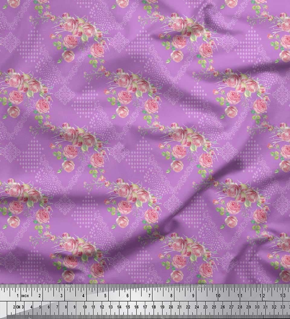 Soimoi Moss Georgette Purple Fabric by The Yard - 42 Inch Wide Damask & Rose Floral Printed Fabric for Dresses, Curtains & DIY Crafts - Elegant Home Decor & Fashion Material