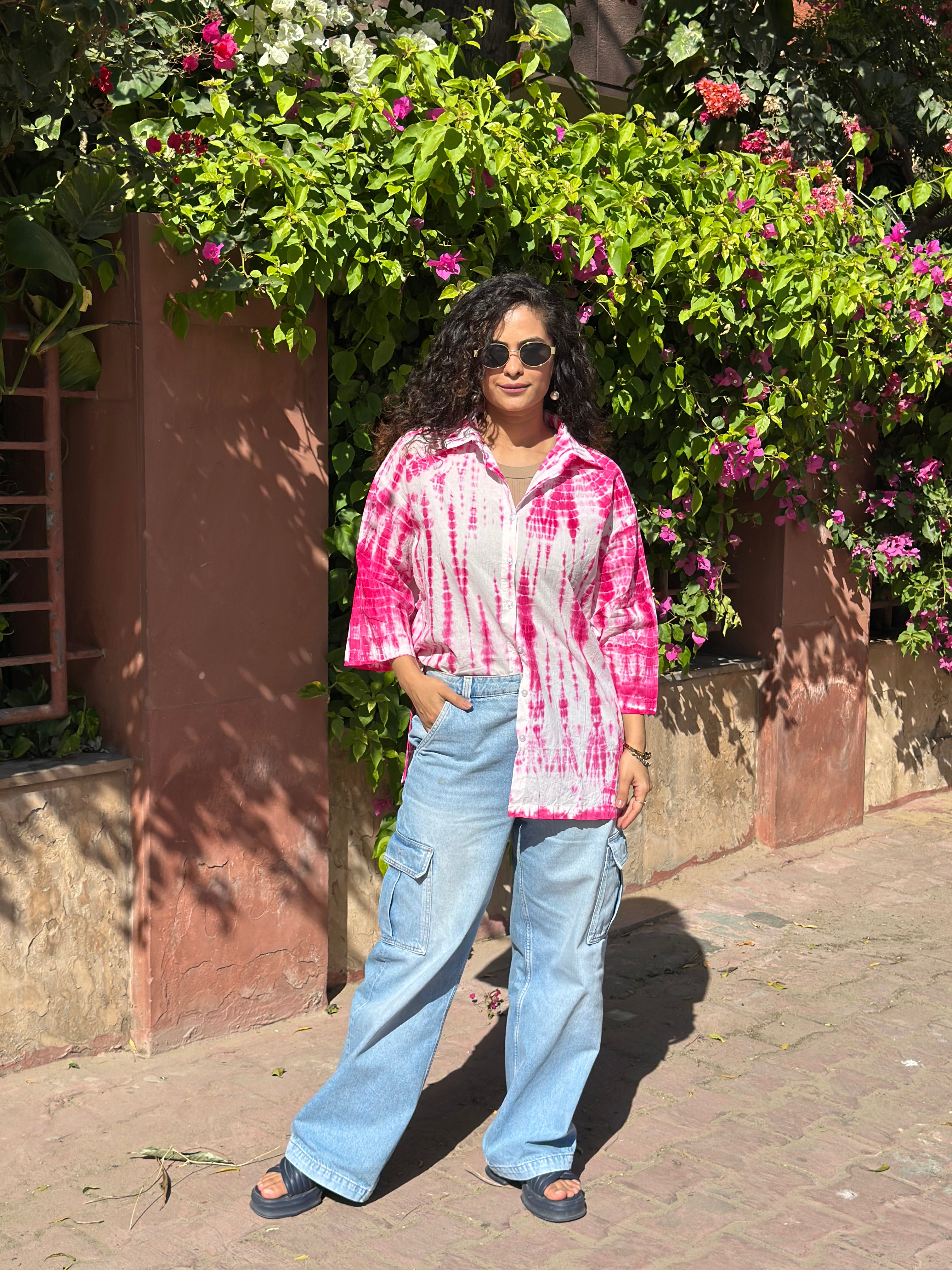 MULAN Pink Oversized Shirt for Women - Trendy Loose Fit Long Sleeve Blouse - Casual & Office Wear - Perfect for Layering, Street Style & Everyday Outfits