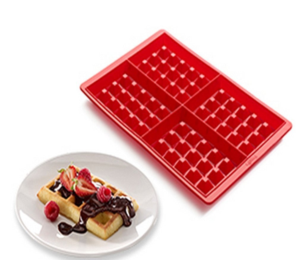 Amison Non-Stick Silicone Waffle Mold Set of 2 - Square Baking Pans, Dishwasher Safe & BPA Free - Perfect for Waffles, Brownies, and Ice Cubes - Red Kitchen Baking Accessories
