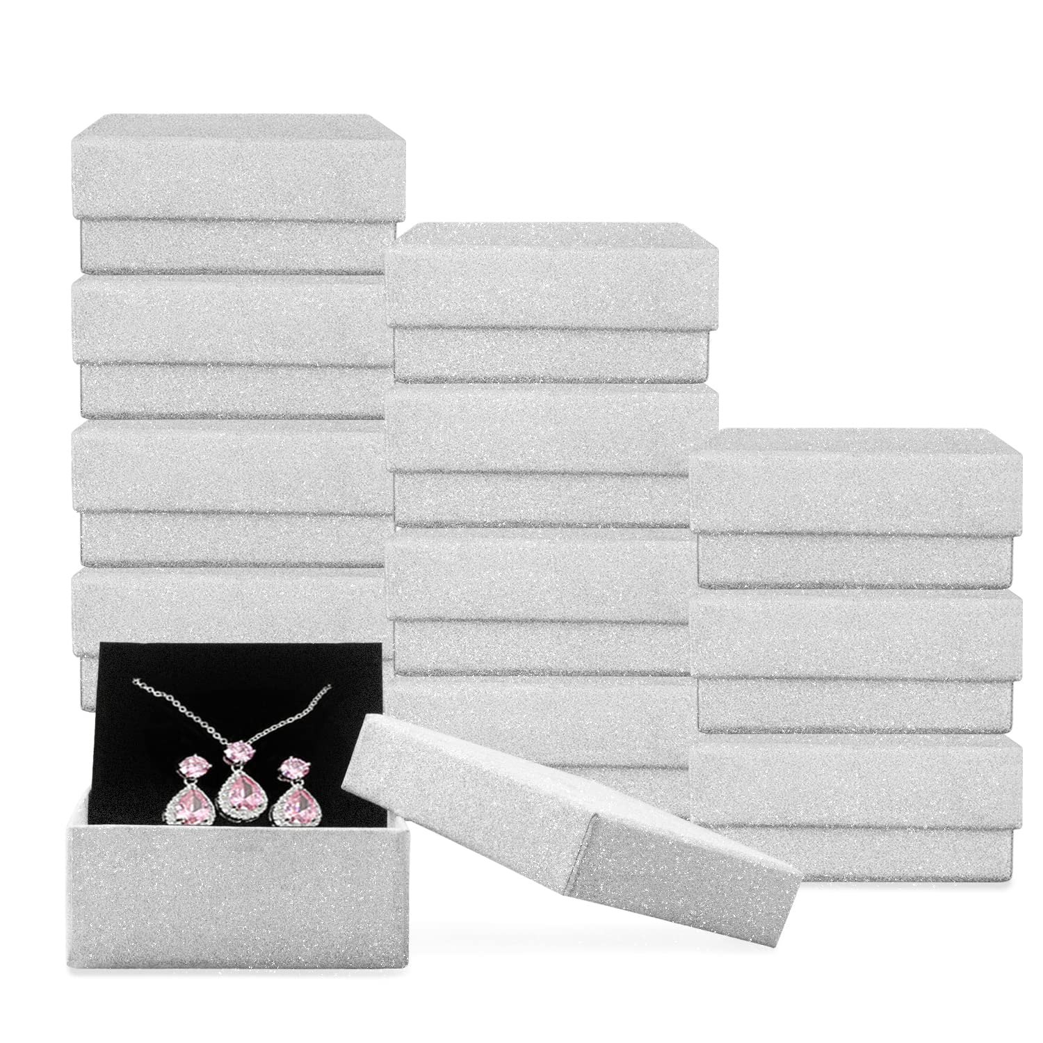 12 Pack Silver Square Cardboard Jewelry Gift Boxes (2.75x2.75x1 Inches) with Cotton Filling - Perfect for Necklaces, Earrings, Rings & Small Gifts - Elegant Packaging for Weddings, Birthdays & Special Occasions