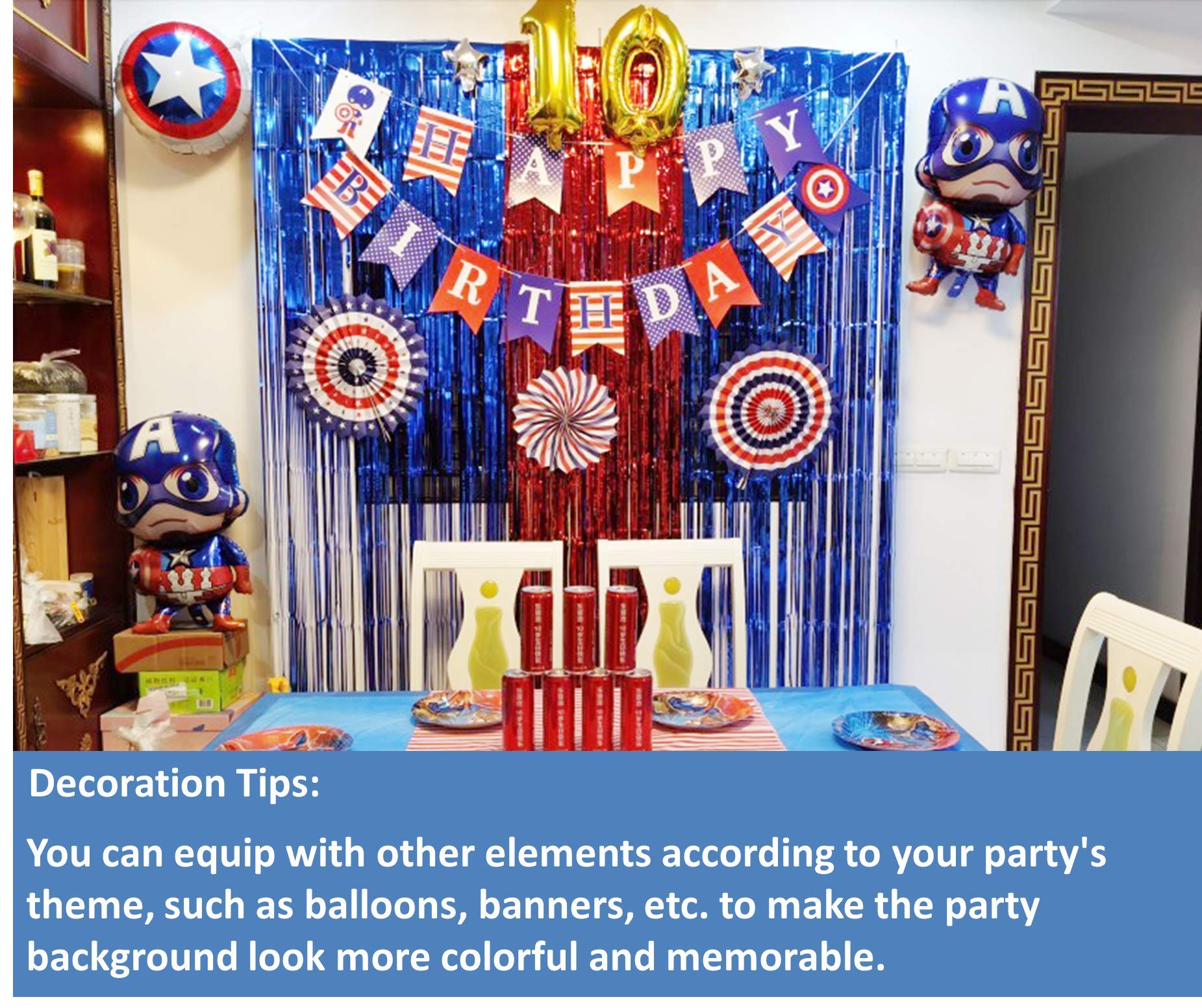 3PC Blue Fringe Backdrop Streamers - Tinsel Foil Curtains for Birthday Party Decorations | Perfect for Baby Showers, Weddings & Photo Booth Backgrounds