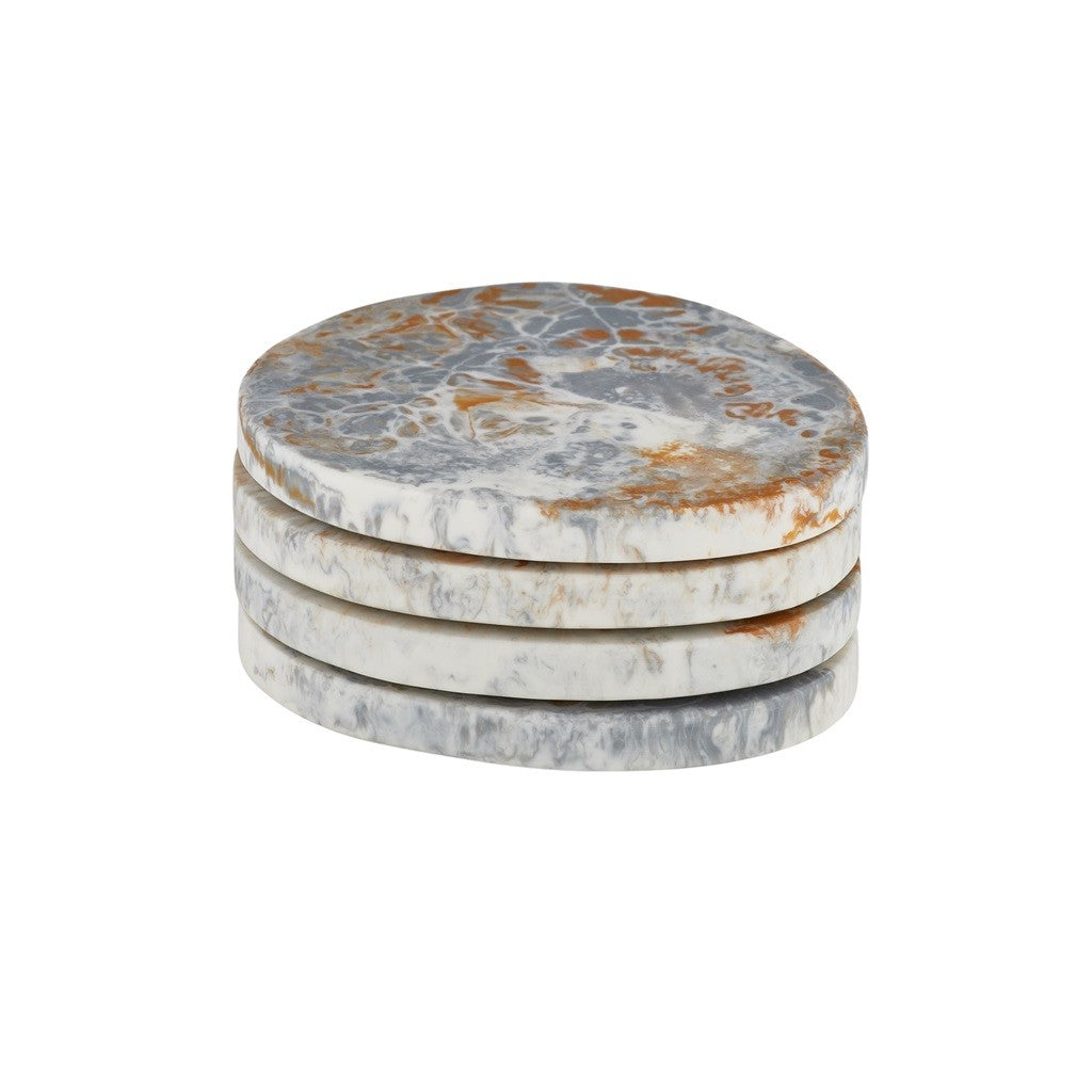 Hadley Set of 4 Premium Resin Coasters - 10cm Round Rustic Steel Base - Perfect for Coffee Tables, Bars, and Home Decor