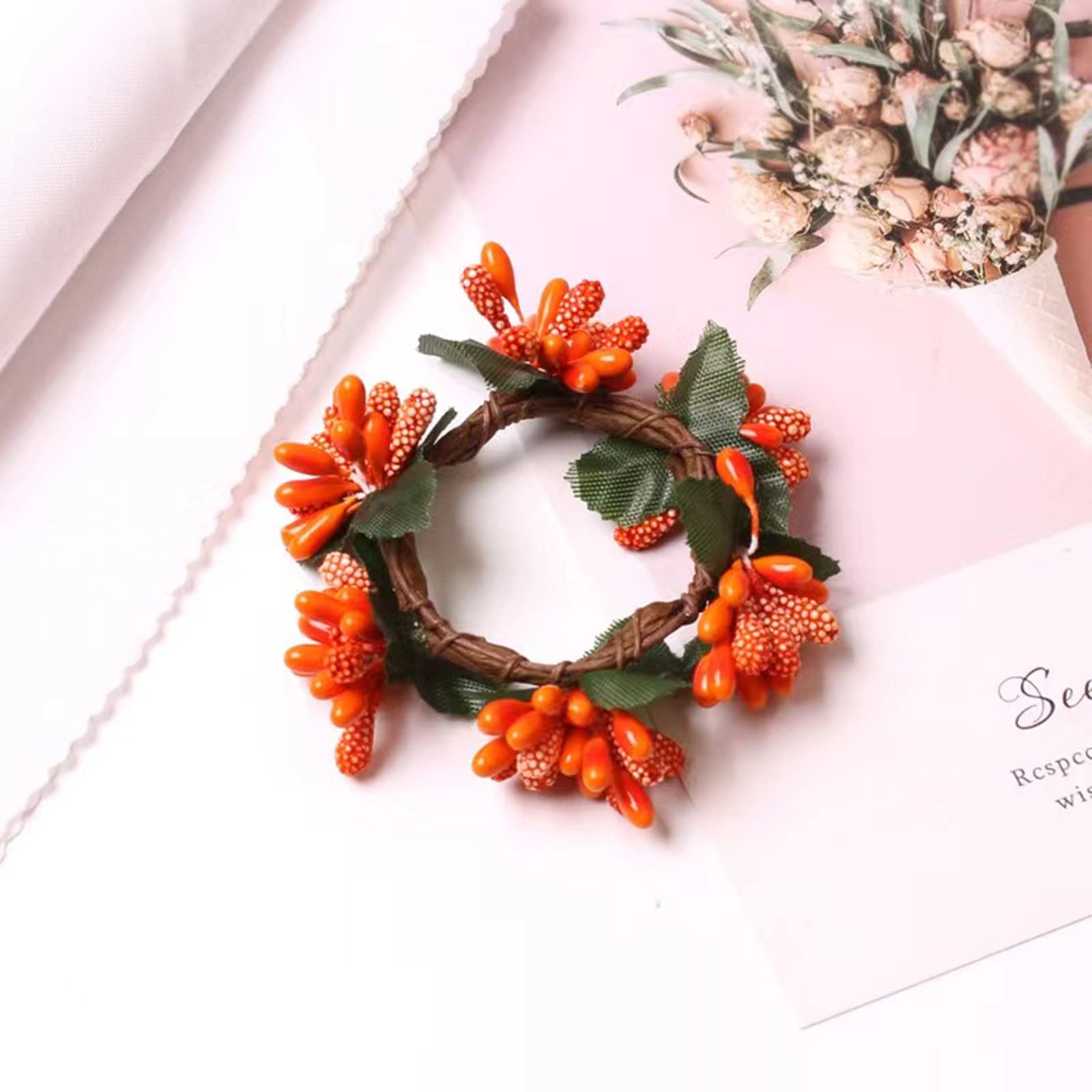 12-Piece Holiday Wreath Napkin Rings Set - Christmas, Thanksgiving, Valentine's & Easter Theme - Handmade Berry Garland Napkin Holders for Wedding, Family Party & Table Decorations - Perfect for Festive Dining and Seasonal Home Decor