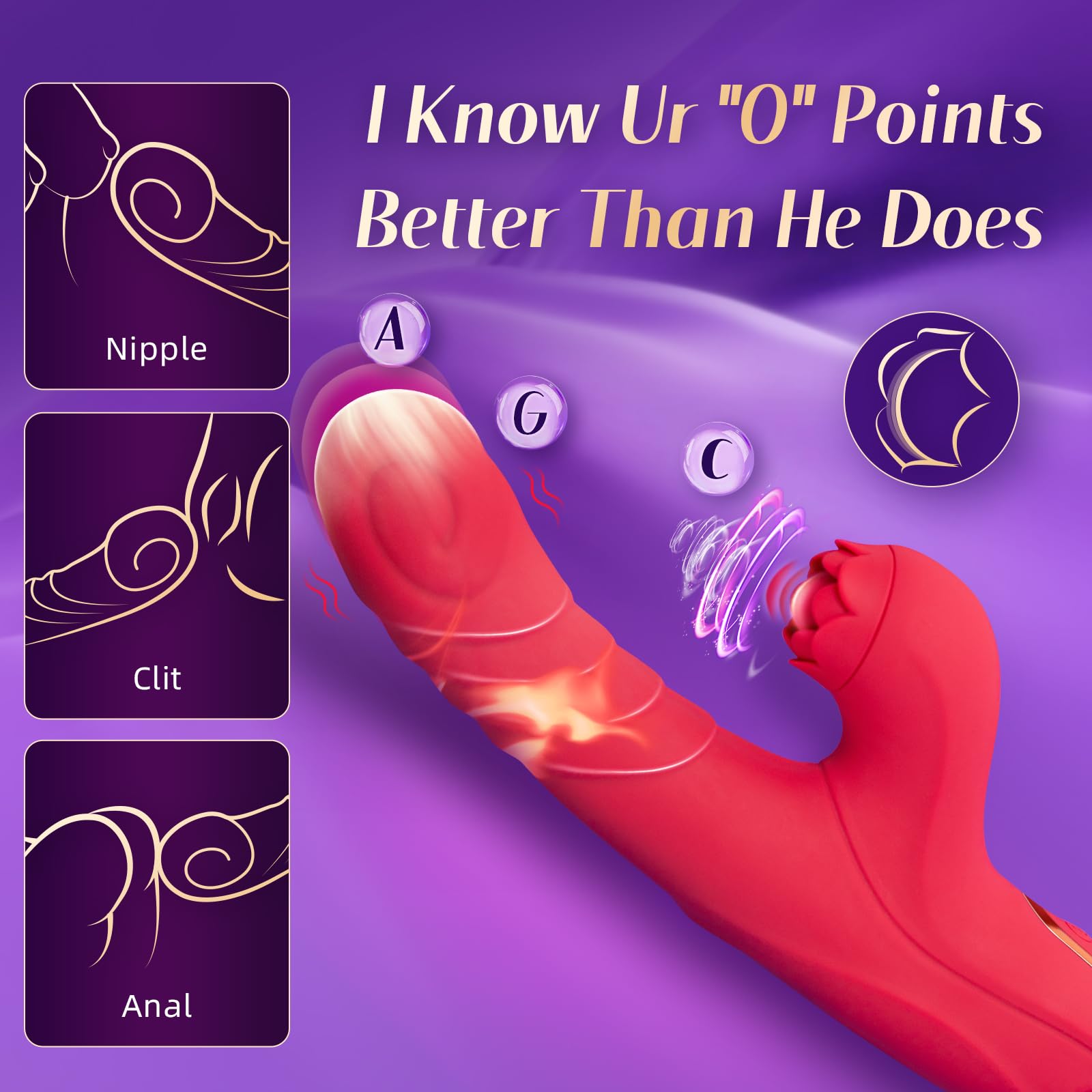 Premium 4-in-1 Thrusting Dildo with Heating Function - 7 Thrusting, 5 Tapping & 10 Vibrating Modes for G-Spot & Clitoral Stimulation | Rose-Shaped Adult Sex Toy for Women | Perfect for Solo Play, Couples & Spicing Up Your Intimate Moments