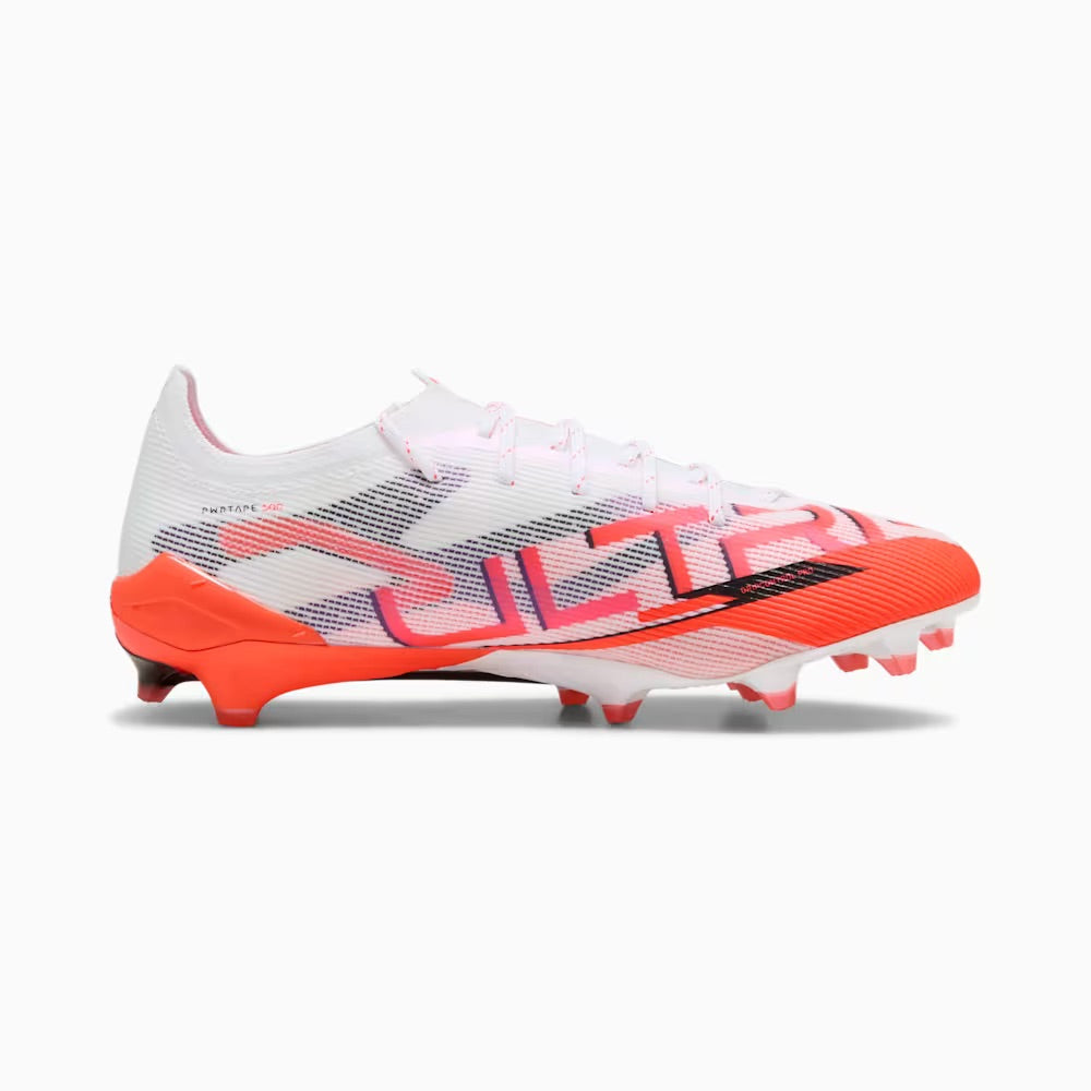 Puma Ultra 5 Ultimate FG Football Cleats - White/Black/Glowing Red - Lightweight Soccer Shoes for Men - Perfect for Turf Matches & Training Sessions