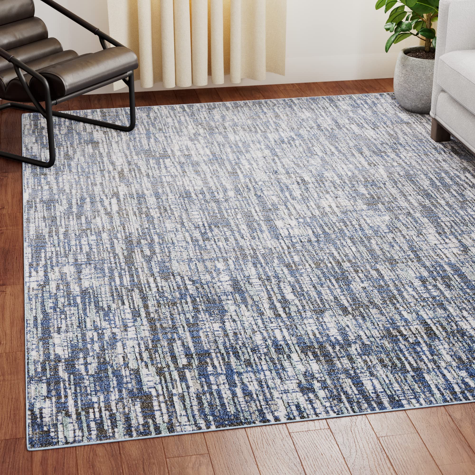 Edenbrook Modern Charcoal and Blue Low Pile Area Rug 3x5 - Soft Living Room Rug for High Traffic Areas - Perfect for Home, Office & Dorm Decor