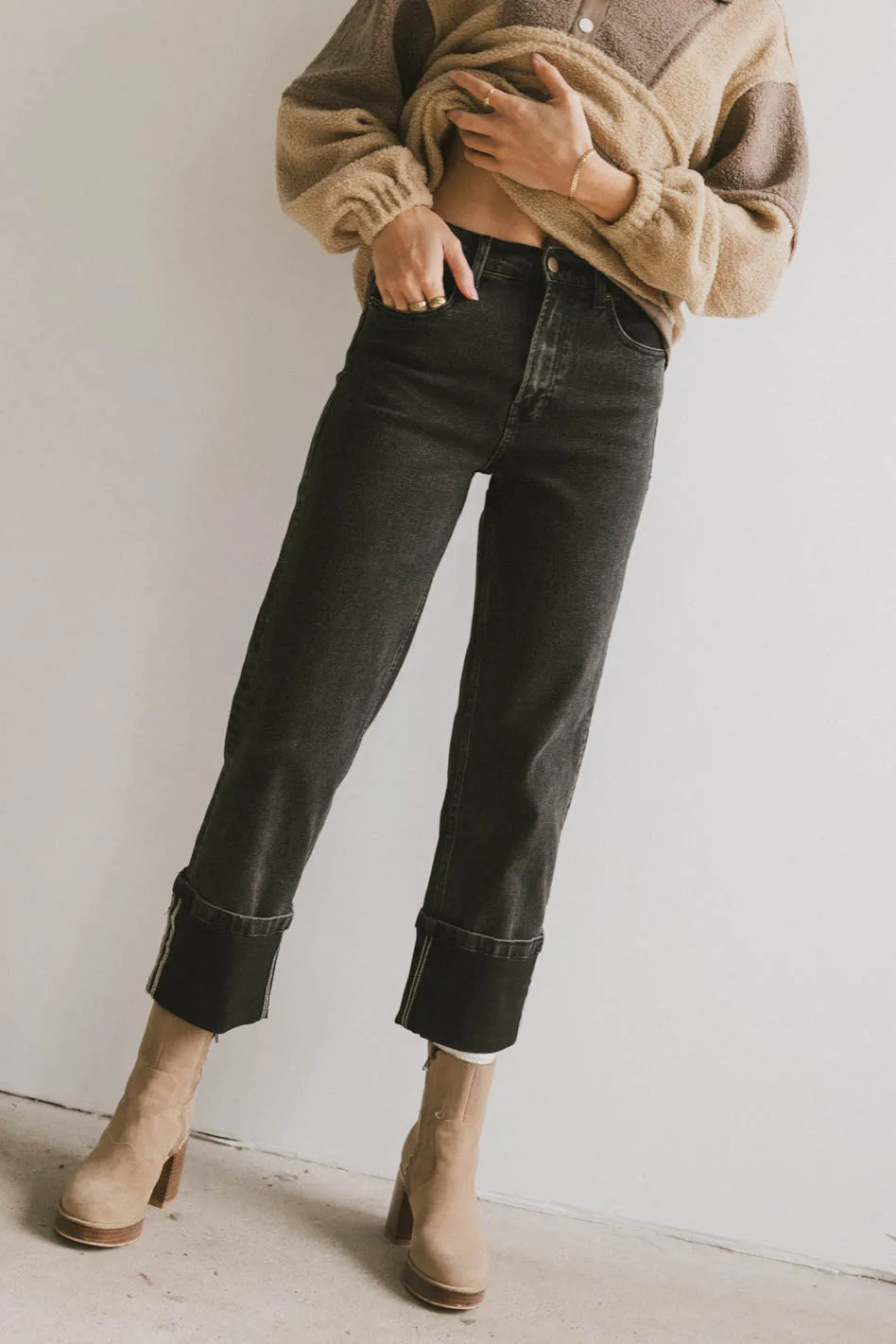 Alcott Cuffed Straight Leg Jeans for Women - High Waist Comfort Denim Pants - Casual & Office Wear - FINAL SALE