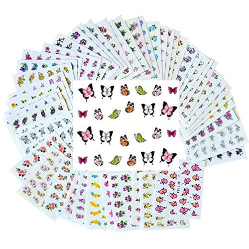 8Beauty DIY Water Transfer Nail Art Stickers (50-Pack) - Floral & Geometric Nail Decals for Women, Girls & Kids - Perfect for Home Manicures, Spa Parties & Gift Giving