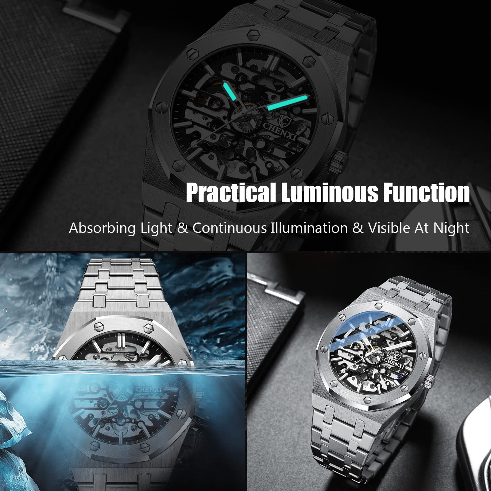 RORIOS Automatic Mechanical Business Dress Watch for Men - Self-Winding Luminous Stainless Steel Strap Wristwatch | Perfect for Office, Formal Events & Professional Settings