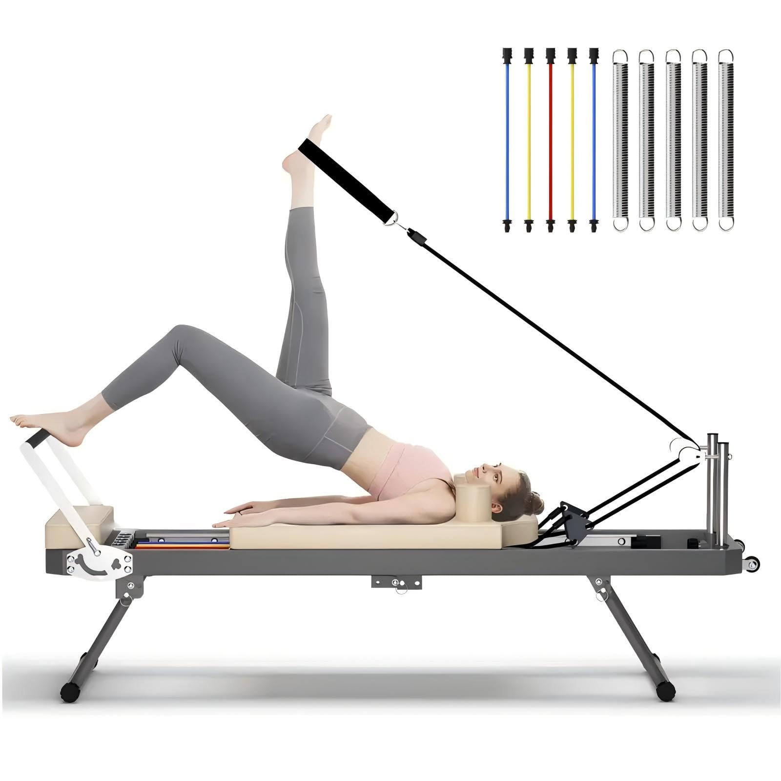 SogesPower Foldable Pilates Reformer Machine for Home Gym - High Strength Alloy Springs, 330lbs Weight Capacity - Perfect for Beginners & Full-Body Workouts | Ideal for Small Spaces, Home Fitness & Pilates Studio Training