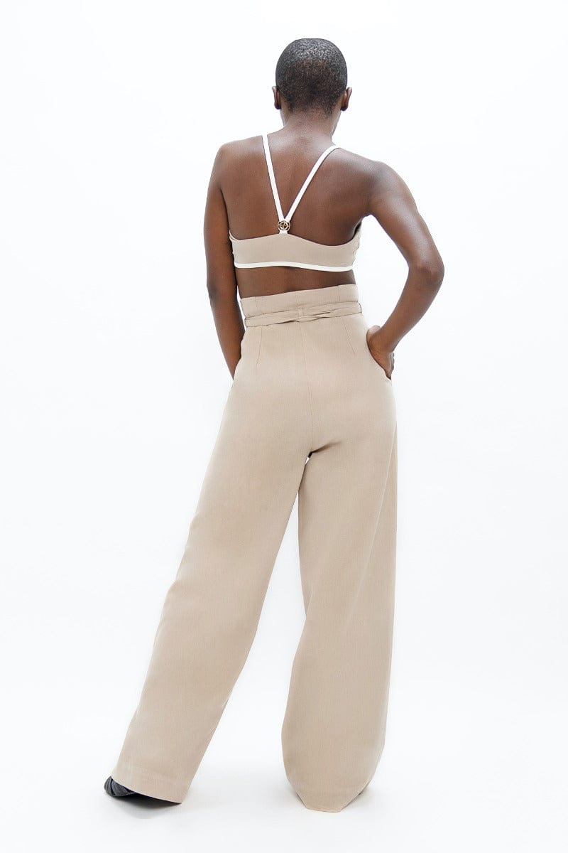 Florence Organic Cotton Wide Leg Pants for Women - Comfortable High Waisted Linen Pants | Sand Beige | Perfect for Yoga, Travel & Casual Wear