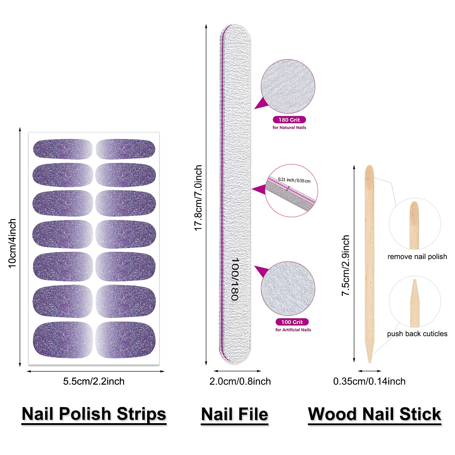 DANNEASY 16 Sheets Self-Adhesive Nail Polish Strips | Full Nail Wraps & Stickers for Women | Gradient Glitter Nail Art Kit with Nail File & Cuticle Stick | Perfect for Parties, Weddings & Everyday Manicures