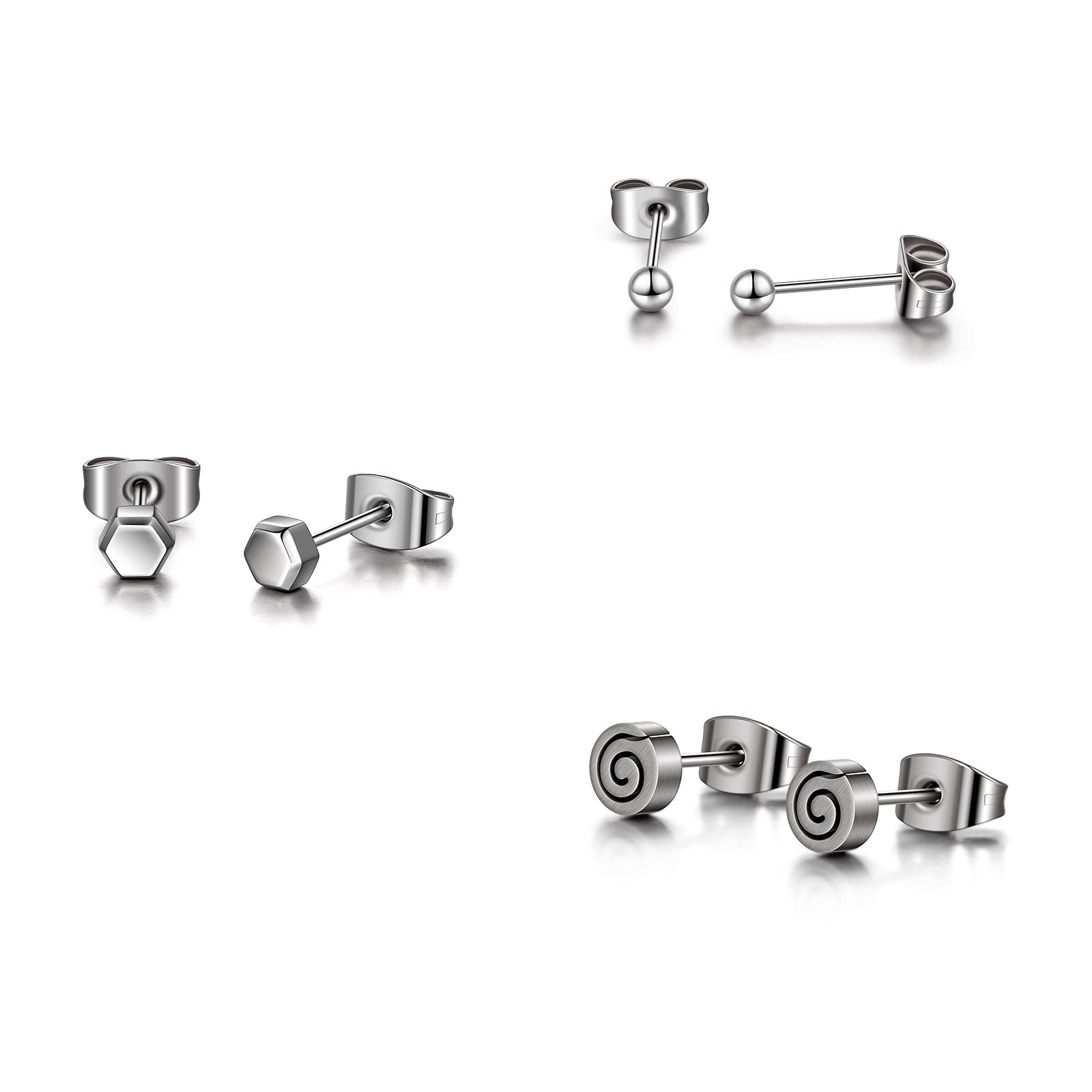 Hexagon Titanium Earrings Studs for Women - 3mm Pure Titanium Ball Piercing Earrings with Round Spiral Post | Hypoallergenic Body Jewelry for Sensitive Ears | Perfect for Everyday Wear, Parties & Special Occasions