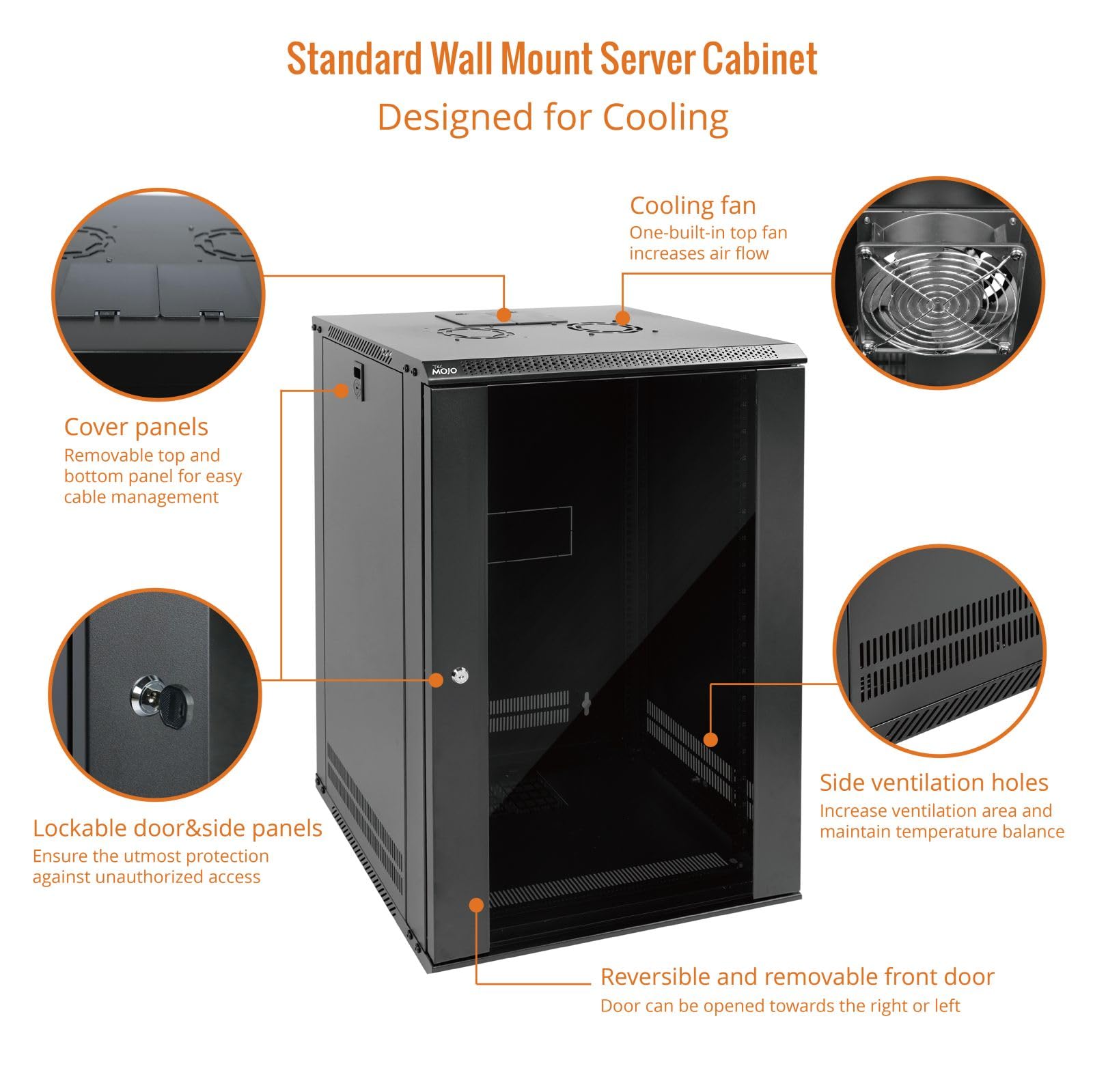 18U Wall Mount Network Server Rack Cabinet - 19 Inch IT Equipment Enclosure with Lockable Glass Door, Side Panels & Cooling Fan (17.7