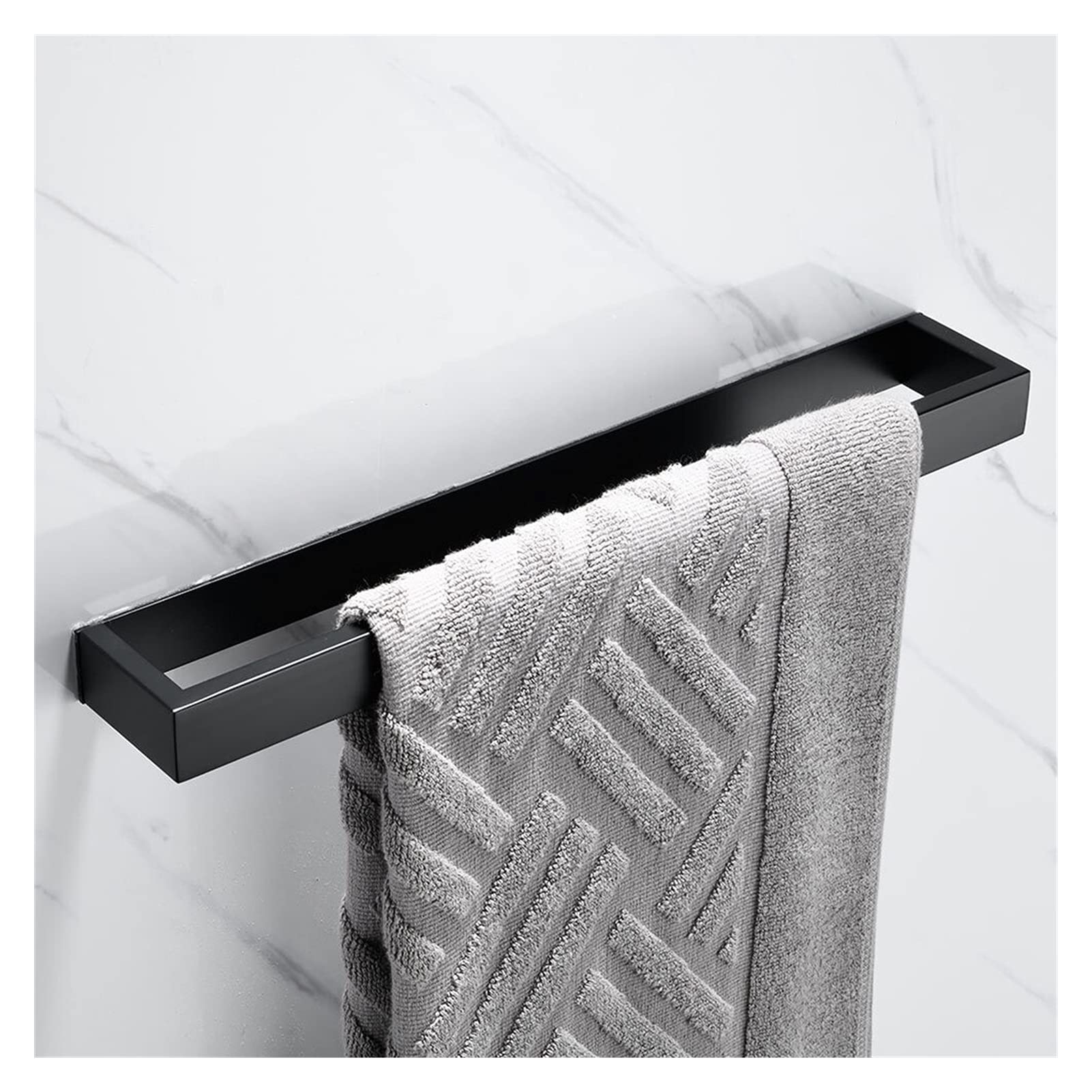 40cm Self-Adhesive Stainless Steel Hand Towel Rail - Black Bathroom Towel Rack Holder for Kitchen, Bathroom & Home - Perfect for Washcloths, Face Towels & Small Linens - Space Saving & Rustproof Design