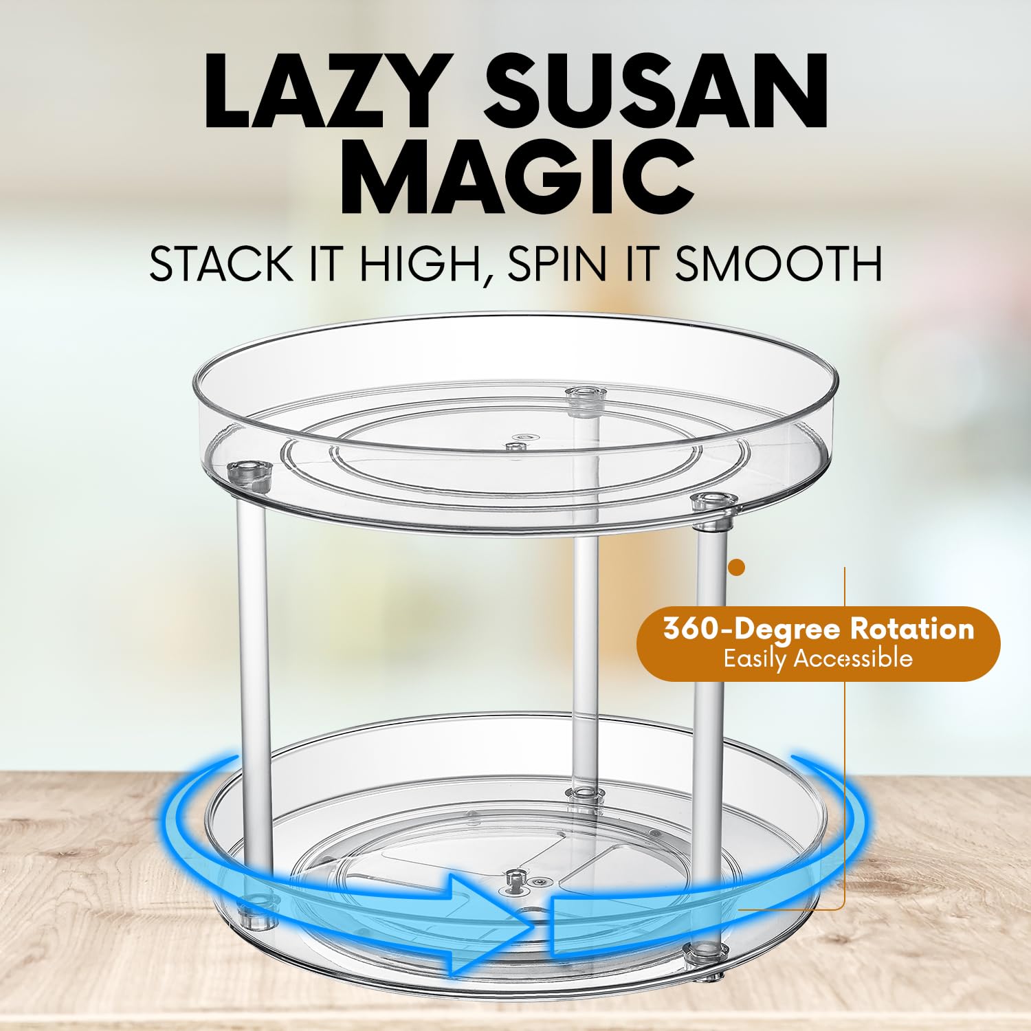 Rotating Clear Lazy Susan Organizer - 360° Spinning Turntable for Kitchen Pantry, Medicine Cabinet, Bathroom, Refrigerator & Spice Storage | Perfect for Easy Access to Cooking Ingredients, Toiletries & Household Items