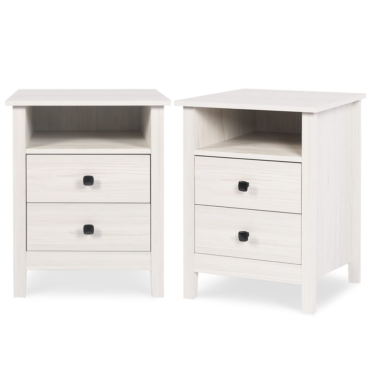 Vikiullf 3-Piece Dresser and Nightstand Set - 7-Drawer Chest & 2-Drawer Nightstands, White Wood Grain Bedroom Storage Furniture for Master Bedroom, Guest Room or Dorm Organization