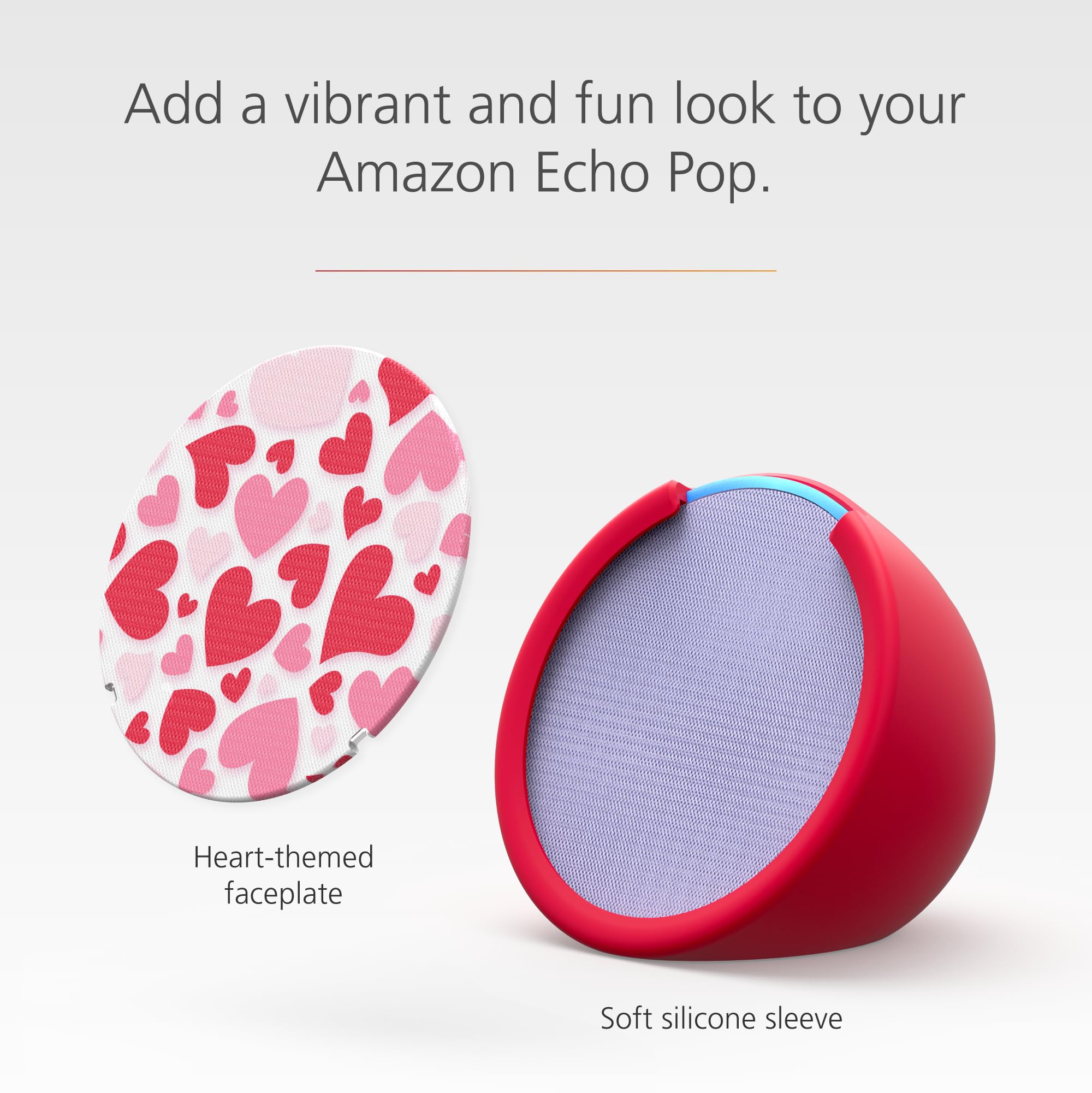 Echo Pop Smart Speaker Bundle with Lavender Bloom Cover & Hearts Design Faceplate - Perfect for Home, Office, and Gift Giving