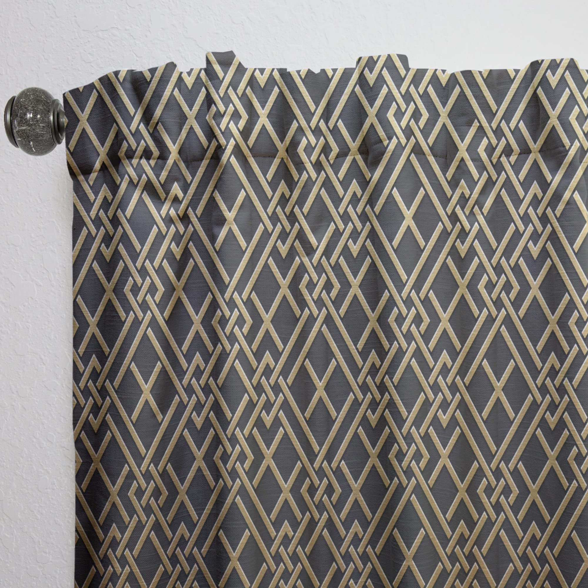 DesignQ Luxury Metallic Geometric Print Thermal Insulated Curtain Panel - 52x120 Inches - Gold Elegance for Bedroom & Living Room - Energy Saving & Blackout Drapes for Home Decor