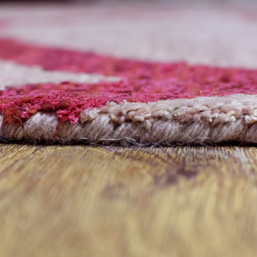Hand Knotted Wool Geometric Area Rugs 5'x8' - Modern Beige & Red Rectangle Rug, Medium Pile Handmade Carpet for Living Room, Bedroom, Office | Durable & Stylish Home Decor (N00944)