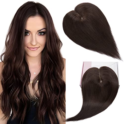 SEGO 10 Inch Human Hair Topper for Women - Remy Silk Base Clip-in Hairpiece for Thinning Hair & Hair Loss - Dark Brown #02 (48g) - Perfect for Daily Wear, Parties & Special Occasions