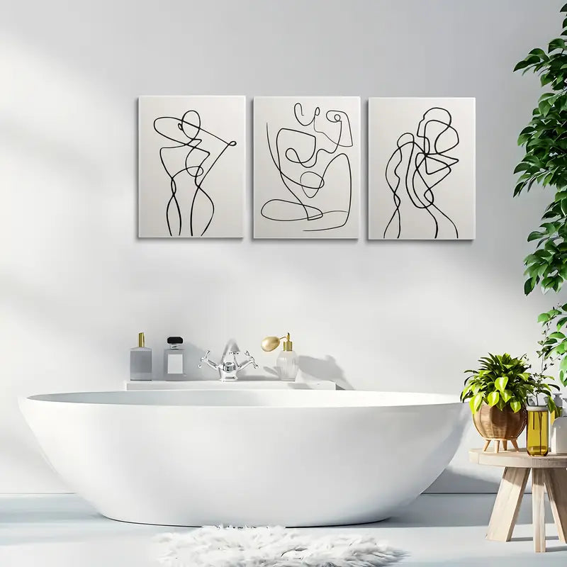 3-Piece Abstract Black & White Minimalist Line Art Metal Wall Prints - Ready to Hang Modern Home Decor for Living Room, Bedroom & Office