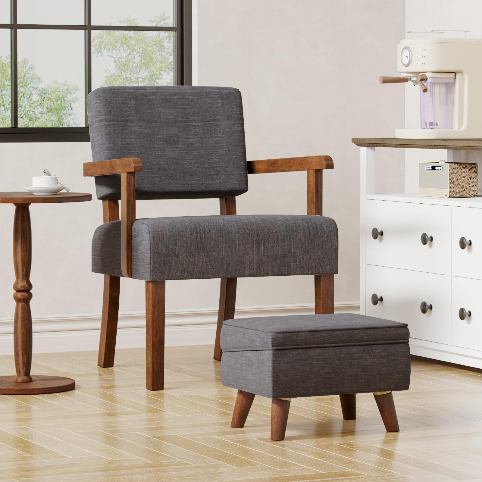 2-Piece Accent Chair Set with Side Table - Soft Upholstered Armchairs for Living Room, Bedroom, Reading Nook & Waiting Area - Modern Grey Lounge Chairs (AC01) - Perfect for Small Spaces, Home Office & Cozy Corners