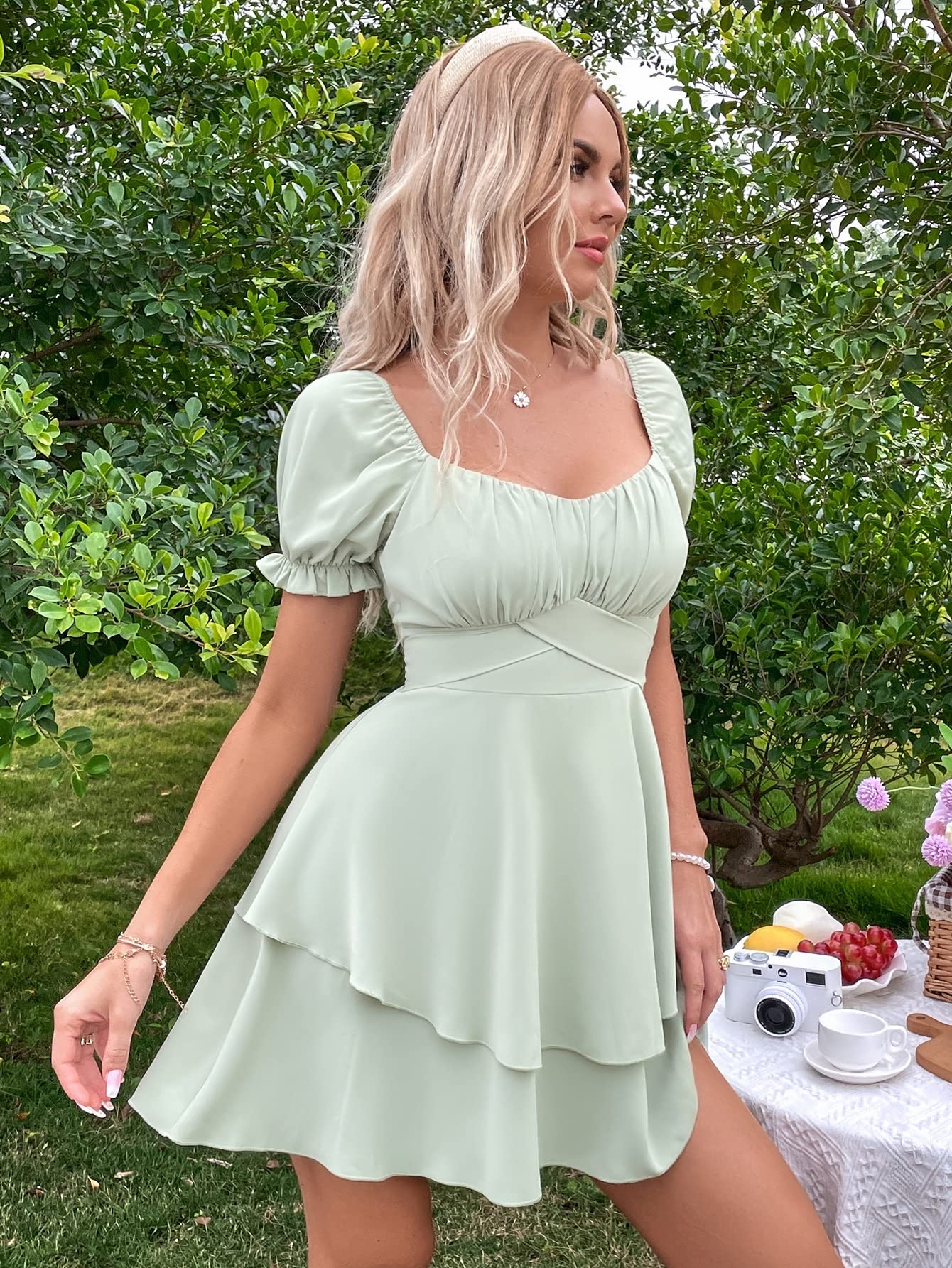 Boho Sweetheart Neck Layered Hem Dress for Women - Flowy Summer Maxi Dress for Beach, Vacation & Casual Outings