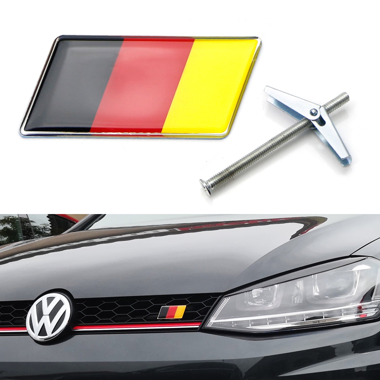 Germany Flag Emblem Badge with Grille Mount & Toggle Bolt Anchor for European Cars - Perfect for Car Enthusiasts & National Pride Display
