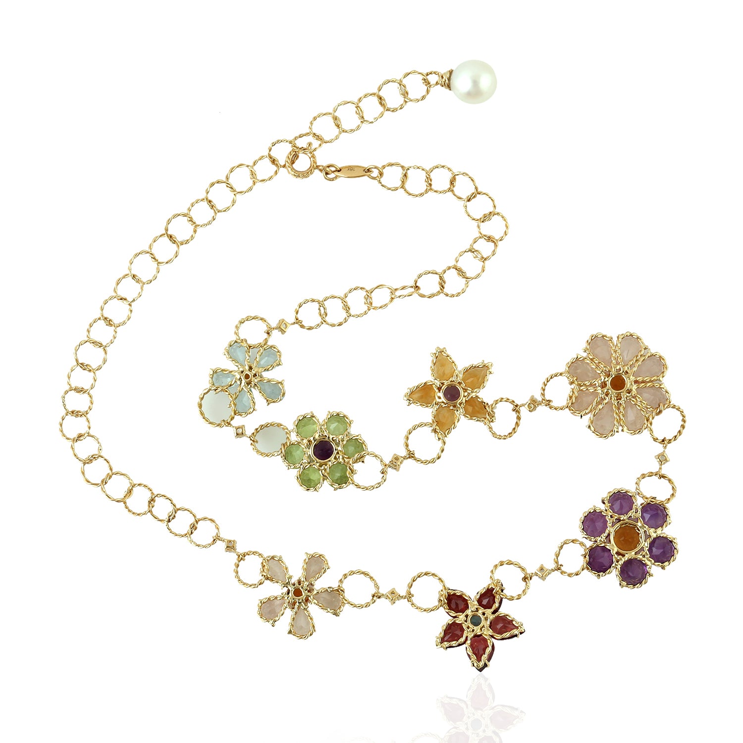 Morganite Citrine Sapphire Multi Gemstone Flower Choker Necklace - 14K Gold Plated Elegant Jewelry for Women, Perfect for Weddings, Parties & Special Occasions